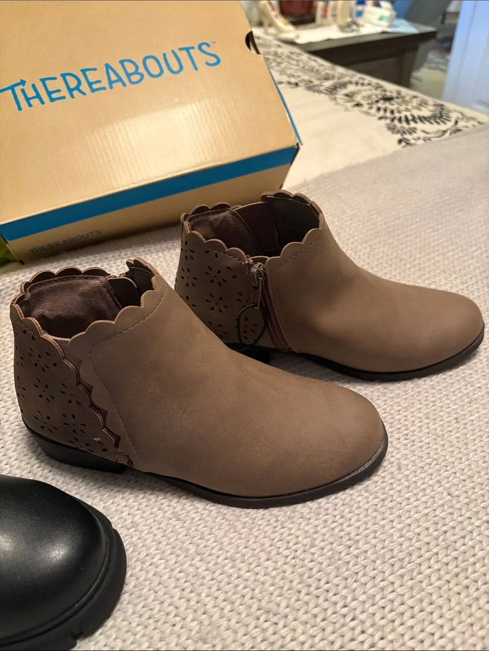 NWT 2 Pair Lot Thereabouts Girls Boots- Black Moto & Brown Booties Size 1 M